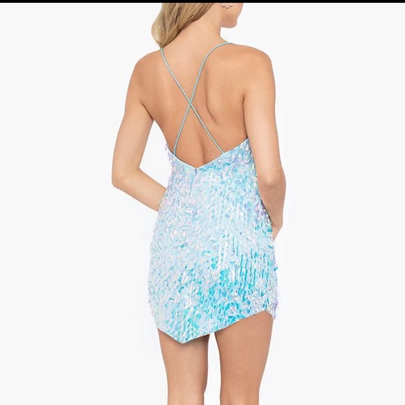 Blondie Nites Sequin Pointed Hem Mini Dress White Blue New With TagS Size 1 XS - Picture 3 of 14